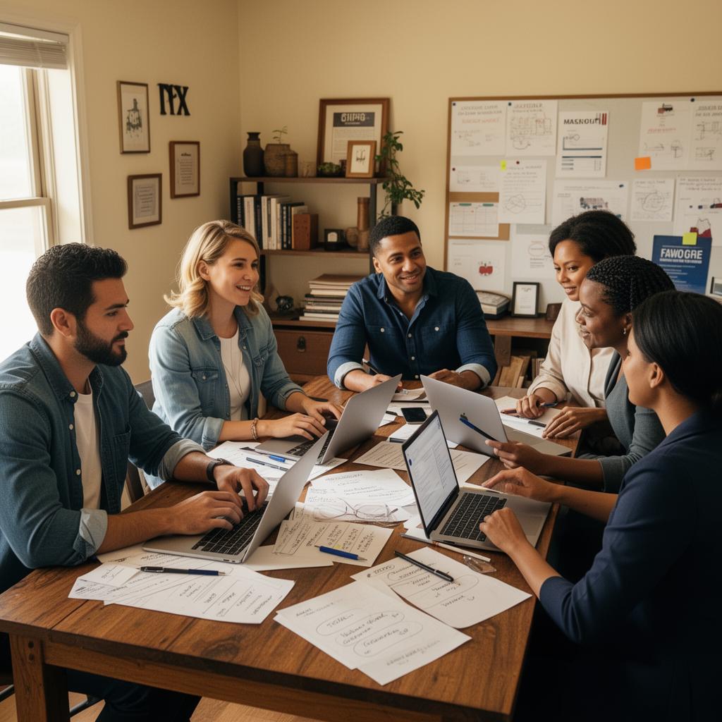 Marketing professionals collaborating around a project table